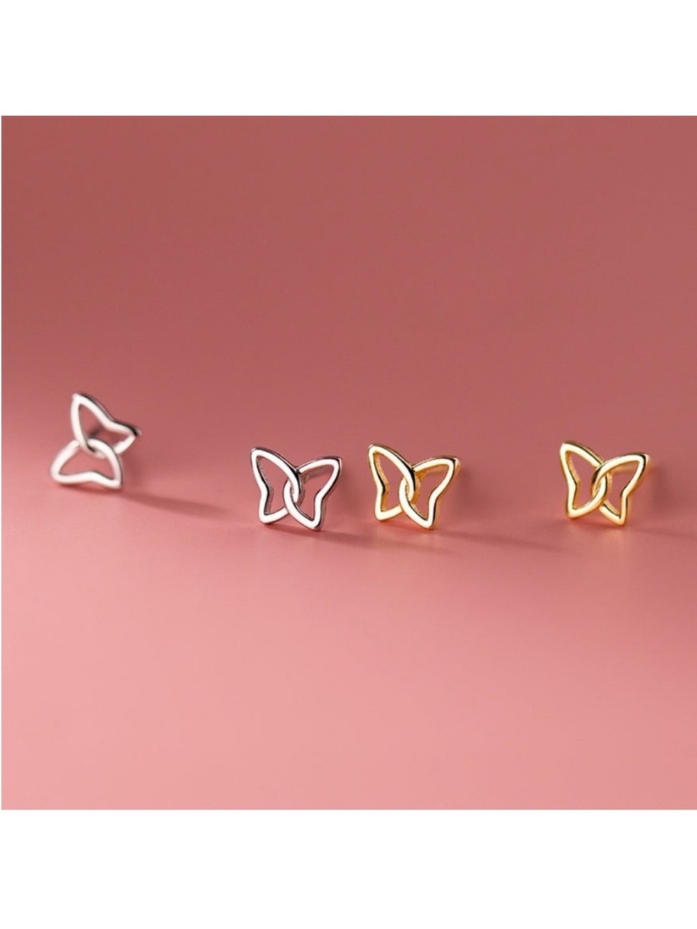 BOUTIQUE Silver & Gold Butterfly Dainty Minimalist Stud Post Earrings